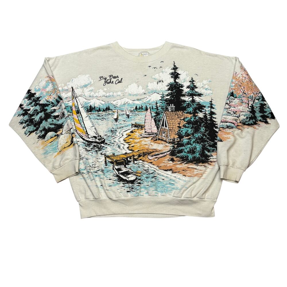 Vintage 90s Big Bear Lake California AOP Sweatshirt One Size Cabin Loungewear